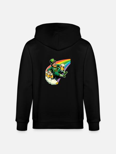 Leprechaun (Irish Leprechaun) on Rainbow - Stanley/Stella CULTIVATOR  Unisex Organic Hooded Jacket - black