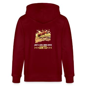 Ant Ameisen Ameise - Stanley/Stella Unisex Bio-Kapuzenjacke CULTIVATOR  - Burgunderrot - Hinten - Anna (173cm)