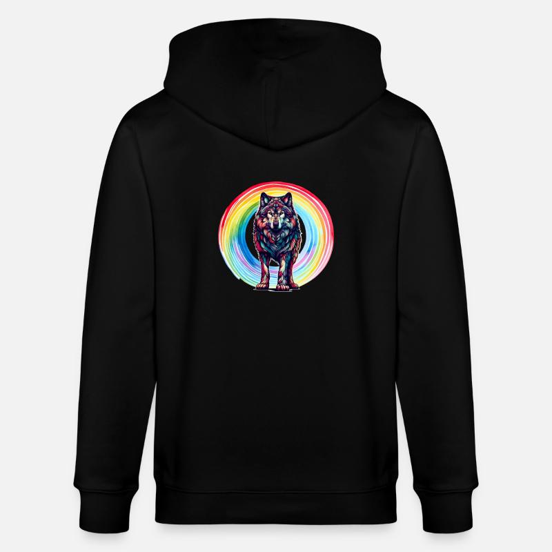 Wolf Wölfe Regenbogen - Stanley/Stella Unisex Bio-Kapuzenjacke CULTIVATOR - Schwarz