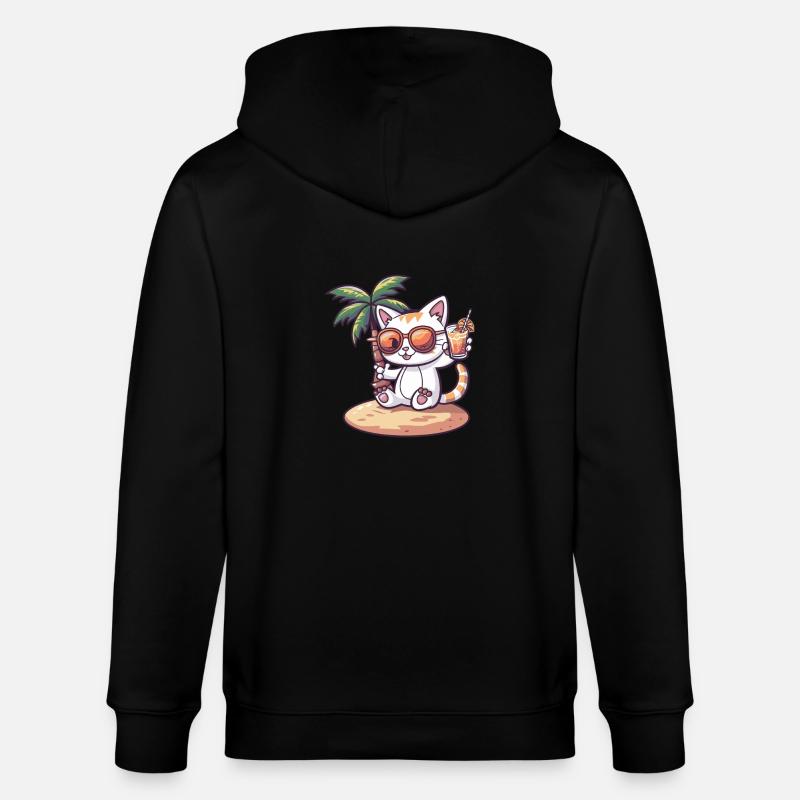 Katze Sommer Strand Comic - Stanley/Stella Unisex Bio-Kapuzenjacke CULTIVATOR  - Schwarz