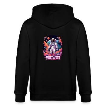 SILVIO - Beautiful boy name with cool astronaut - Stanley/Stella CULTIVATOR  Unisex Organic Hooded Jacket - black - Back - Anna (173cm)