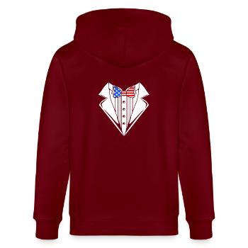 Vierter Juli Nationalfarben Nationalfeiertag USA - Stanley/Stella Unisex Bio-Kapuzenjacke CULTIVATOR  - Burgunderrot - Hinten - Anna (173cm)