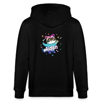 AIDEN - Schöner Jungen Name mit süßem Waschbär - Stanley/Stella Unisex Bio-Kapuzenjacke CULTIVATOR  - Schwarz - Hinten - Anna (173cm)