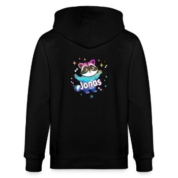 JONAS - Schöner Jungen Name mit süßem Waschbär - Stanley/Stella Unisex Bio-Kapuzenjacke CULTIVATOR  - Schwarz - Hinten - Anna (173cm)