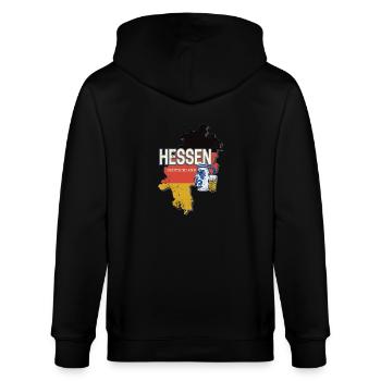 Hessen Deutschland Bundesland Landkarte Souvenir - Stanley/Stella Unisex Bio-Kapuzenjacke CULTIVATOR  - Schwarz - Hinten - Anna (173cm)