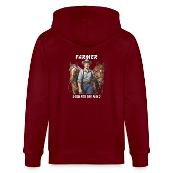FARMER BORN FOR THE FIELD - Stanley/Stella Unisex Bio-Kapuzenjacke CULTIVATOR  - Burgunderrot - Hinten - Anna (173cm)