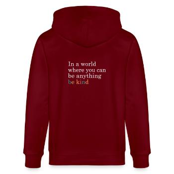 In A World Where You Can Be Anything Be Kind - Stanley/Stella CULTIVATOR  Unisex Organic Hooded Jacket - burgundy - Back - Anna (173cm)