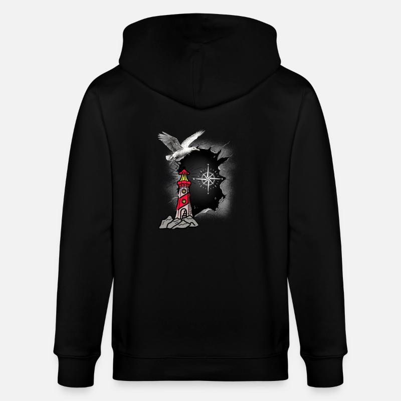 maritim Möwe Kompass Leuchtturm Möwen - Stanley/Stella Unisex Bio-Kapuzenjacke CULTIVATOR - Schwarz