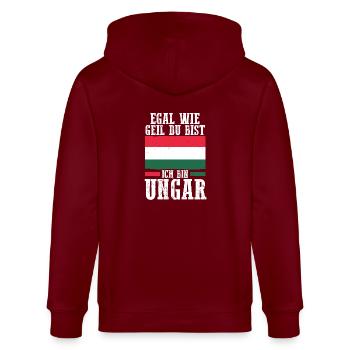 Ungar Ungarisch Ungarn - Stanley/Stella Unisex Bio-Kapuzenjacke CULTIVATOR  - Burgunderrot - Hinten - Anna (173cm)