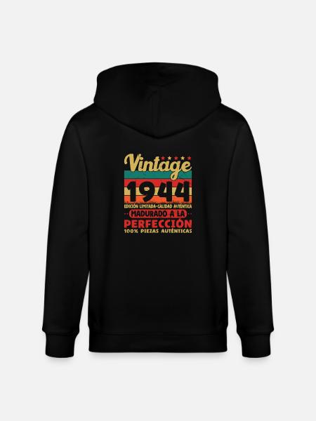 Vinatge 1944 Birthday Gift - Stanley/Stella CULTIVATOR Unisex Organic Hooded Jacket - black