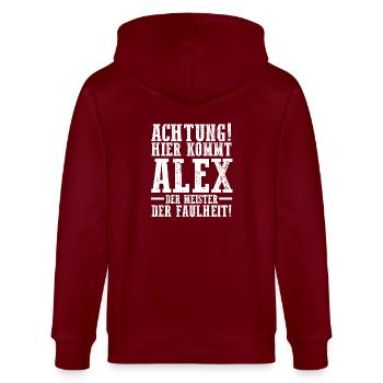 Alexander Alexandra Alexa Alex - Stanley/Stella Unisex Bio-Kapuzenjacke CULTIVATOR  - Burgunderrot - Hinten - Anna (173cm)