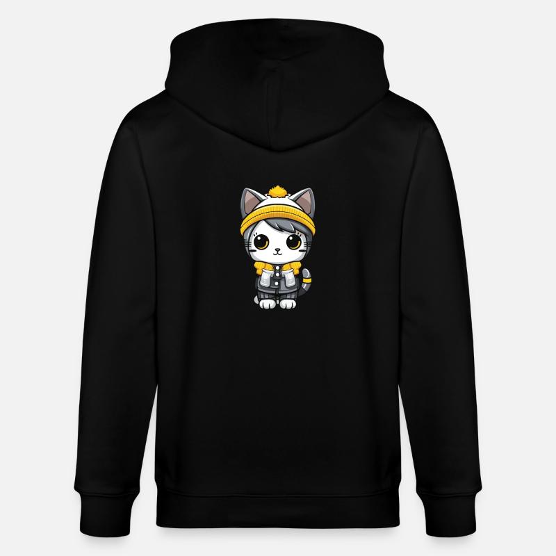 Chat Hiver Bande Dessinée Mignon - Veste à capuche bio CULTIVATOR Stanley/Stella Unisexe - noir
