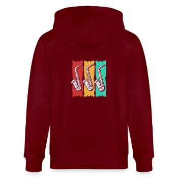Saxophon Saxophonist - Stanley/Stella Unisex Bio-Kapuzenjacke CULTIVATOR  - Burgunderrot - Hinten - Anna (173cm)