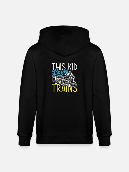 This Kid Loves Trains Railroad - Stanley/Stella CULTIVATOR Unisex Organic Hooded Jacket - black