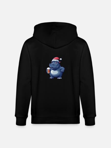 Nilpferd Weihnachten Bier - Stanley/Stella Unisex Bio-Kapuzenjacke CULTIVATOR  - Schwarz