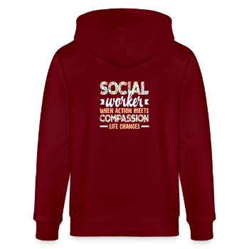 Sozialarbeiter Wenn Aktion Mit Mitgefühl - Stanley/Stella Unisex Bio-Kapuzenjacke CULTIVATOR  - Burgunderrot - Hinten - Anna (173cm)