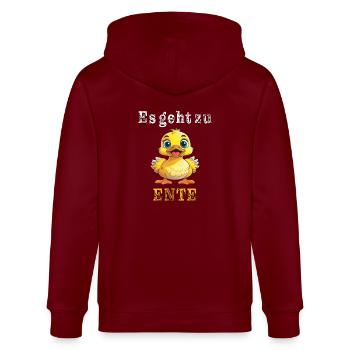 Es geht zu Ente - Stanley/Stella Unisex Bio-Kapuzenjacke CULTIVATOR  - Burgunderrot - Hinten - Anna (173cm)