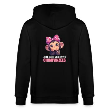 Chimpanzee Schimpansen Schimpanse - Stanley/Stella Unisex Bio-Kapuzenjacke CULTIVATOR  - Schwarz - Hinten - Anna (173cm)