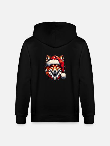 Polygon Kunst - Fuchs mit Weihnachtsmütze - Stanley/Stella Unisex Bio-Kapuzenjacke CULTIVATOR  - Schwarz