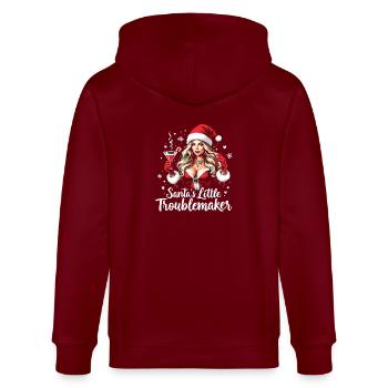 Santa's Little Troublemaker Christmas Hat - Stanley/Stella CULTIVATOR  Unisex Organic Hooded Jacket - burgundy - Back - Anna (173cm)