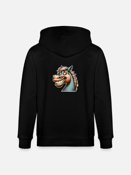 Horse Grin Funny - Stanley/Stella CULTIVATOR Unisex Organic Hooded Jacket - black