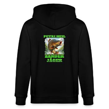 Zander Angeln PETRI HEIL ZANDER JÄGER Lustiges - Stanley/Stella Unisex Bio-Kapuzenjacke CULTIVATOR  - Schwarz - Hinten - Anna (173cm)