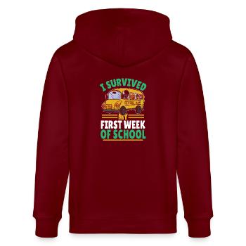Studentenleben, Schulstart, Schule überlebt - Stanley/Stella Unisex Bio-Kapuzenjacke CULTIVATOR  - Burgunderrot - Hinten - Anna (173cm)