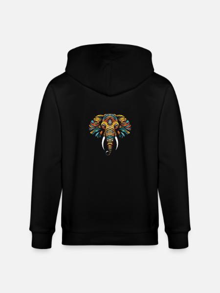 Elephant Portrait Head - Stanley/Stella CULTIVATOR Unisex Organic Hooded Jacket - black