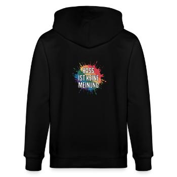 Hass ist keine Meinung Statement gegen rechts - Stanley/Stella Unisex Bio-Kapuzenjacke CULTIVATOR  - Schwarz - Hinten - Anna (173cm)
