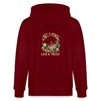 Ich habe ein Herz wie ein Truck - Stanley/Stella Unisex Bio-Kapuzenjacke CULTIVATOR  - Burgunderrot - Hinten - Anna (173cm)