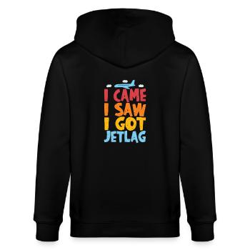 Ich kam, ich sah, ich bekam Jetlag, Reisehumor - Stanley/Stella Unisex Bio-Kapuzenjacke CULTIVATOR  - Schwarz - Hinten - Anna (173cm)