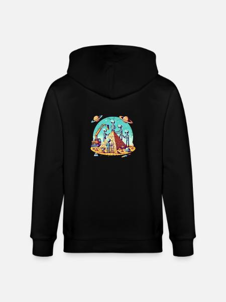 Aliens build pyramid - Stanley/Stella CULTIVATOR  Unisex Organic Hooded Jacket - black