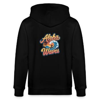 Surfing Erlebnis mit Wellen und Sonne - Stanley/Stella Unisex Bio-Kapuzenjacke CULTIVATOR  - Schwarz - Hinten - Anna (173cm)