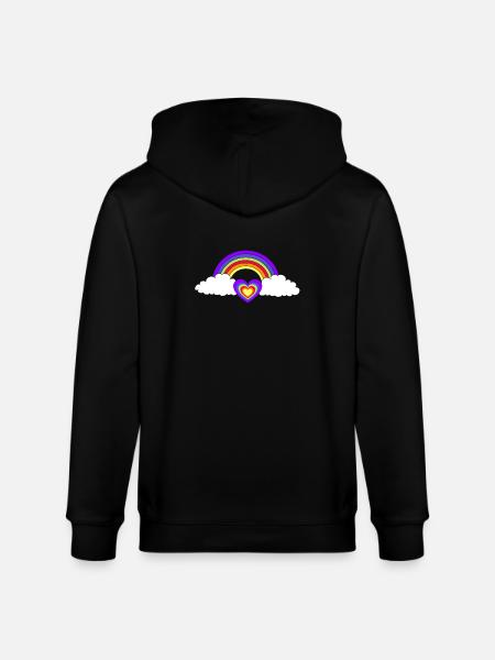 Rainbow Heart Hearts Love Valentine - Stanley/Stella CULTIVATOR  Unisex Organic Hooded Jacket - black
