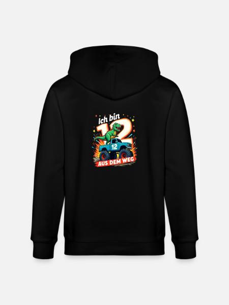 Dinosaur 12th Birthday Monster Truck - Stanley/Stella CULTIVATOR  Unisex Organic Hooded Jacket - black
