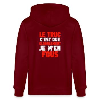Je m’en fous globalement - Veste à capuche bio CULTIVATOR Stanley/Stella Unisexe - bordeaux - Dos - Anna (173cm)