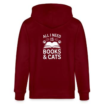 Bücher und Katzen Motiv Leseratte - Stanley/Stella Unisex Bio-Kapuzenjacke CULTIVATOR  - Burgunderrot - Hinten - Anna (173cm)