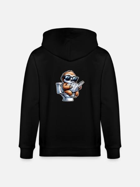 Sloth Toilet Newspaper - Stanley/Stella CULTIVATOR Unisex Organic Hooded Jacket - black