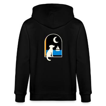 Hund schaut Segelboot unter dem Mond - Stanley/Stella Unisex Bio-Kapuzenjacke CULTIVATOR  - Schwarz - Hinten - Anna (173cm)
