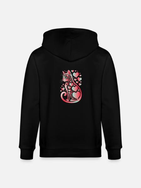 Katzenliebe Herzmuster Illustration - Stanley/Stella Unisex Bio-Kapuzenjacke CULTIVATOR  - Schwarz
