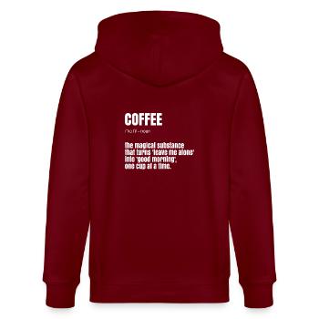 Lustiger Kaffee Spruch - Stanley/Stella Unisex Bio-Kapuzenjacke CULTIVATOR  - Burgunderrot - Hinten - Anna (173cm)