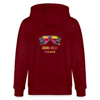 Chino Hills Kalifornien - Bunte Sonnenbrille - Stanley/Stella Unisex Bio-Kapuzenjacke CULTIVATOR  - Burgunderrot - Hinten - Anna (173cm)