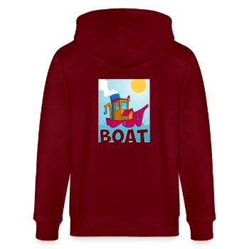 Colorful image of a funny tugboat - Stanley/Stella CULTIVATOR  Unisex Organic Hooded Jacket - burgundy - Back - Anna (173cm)