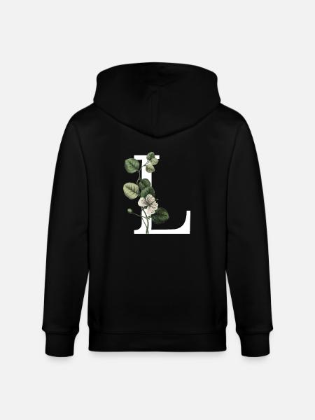 Green Botanical Letter L - Stanley/Stella CULTIVATOR Unisex Organic Hooded Jacket - black