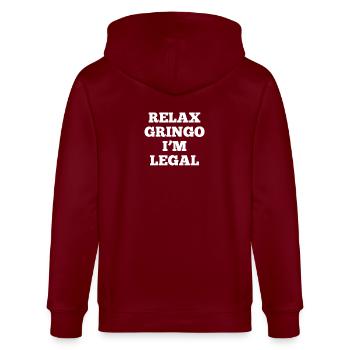 Gringo entspannen - Stanley/Stella Unisex Bio-Kapuzenjacke CULTIVATOR  - Burgunderrot - Hinten - Anna (173cm)