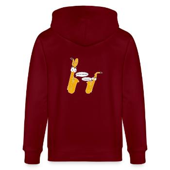 Personified baritone saxophone. - Stanley/Stella CULTIVATOR  Unisex Organic Hooded Jacket - burgundy - Back - Anna (173cm)