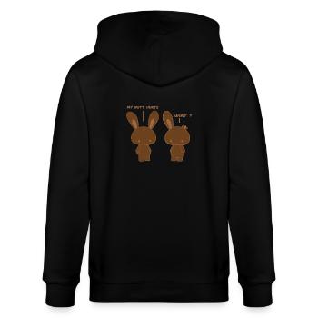 Mein Arsch tut weh, was? Lustiges Schokoladen-Häschen gebissen - Stanley/Stella Unisex Bio-Kapuzenjacke CULTIVATOR  - Schwarz - Hinten - Anna (173cm)