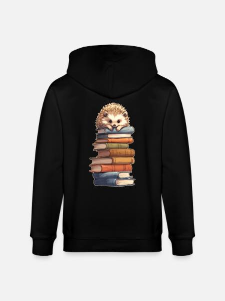 Igel auf Bücherstapel - Stanley/Stella Unisex Bio-Kapuzenjacke CULTIVATOR - Schwarz