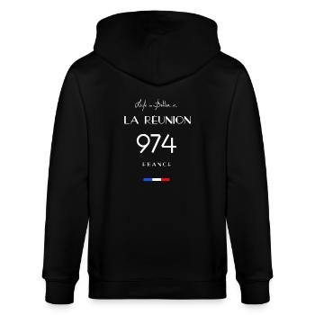 Life is better in LA RÉUNION Number 974 Outre-mer - Veste à capuche bio CULTIVATOR Stanley/Stella Unisexe - noir - Dos - Anna (173cm)
