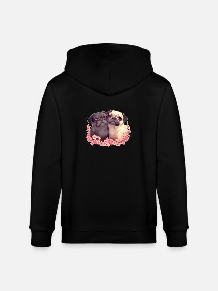 Cute pug couple - Stanley/Stella CULTIVATOR  Unisex Organic Hooded Jacket - black